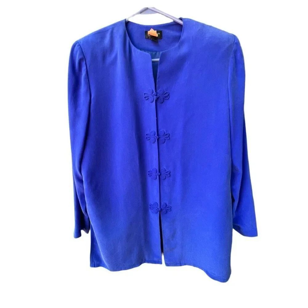 Vintage Shomi 100% silk blue blazer. Size 10